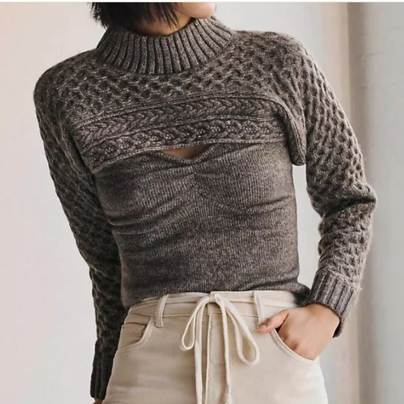Astr Sweaters - NWT Cable-Knit Sweater Shrug Set, size LP or regular M.